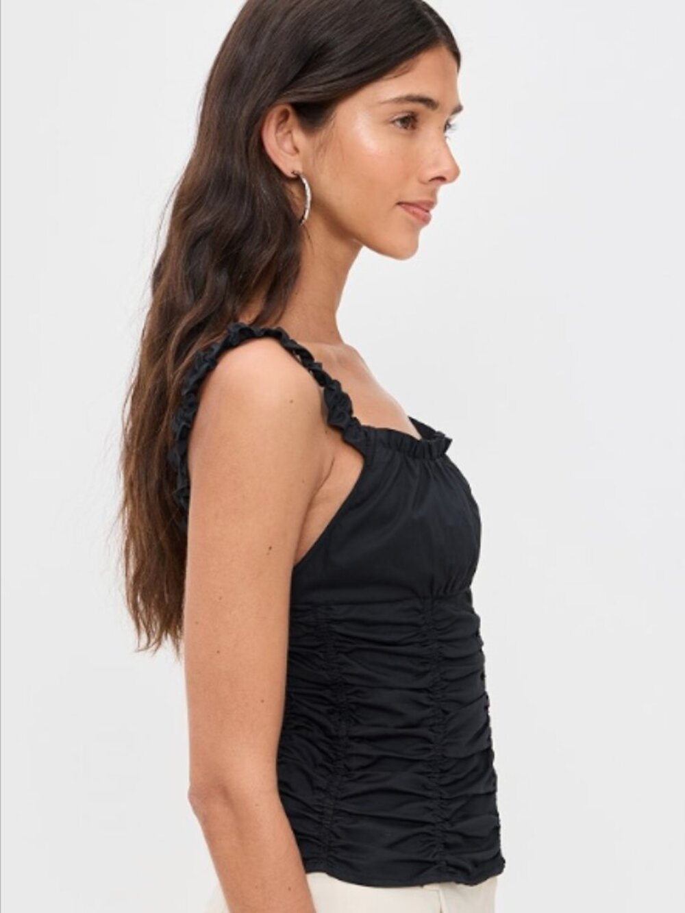 STAUD Nic Ruched Sleeveless Top In Black - Picture 2 of 7
